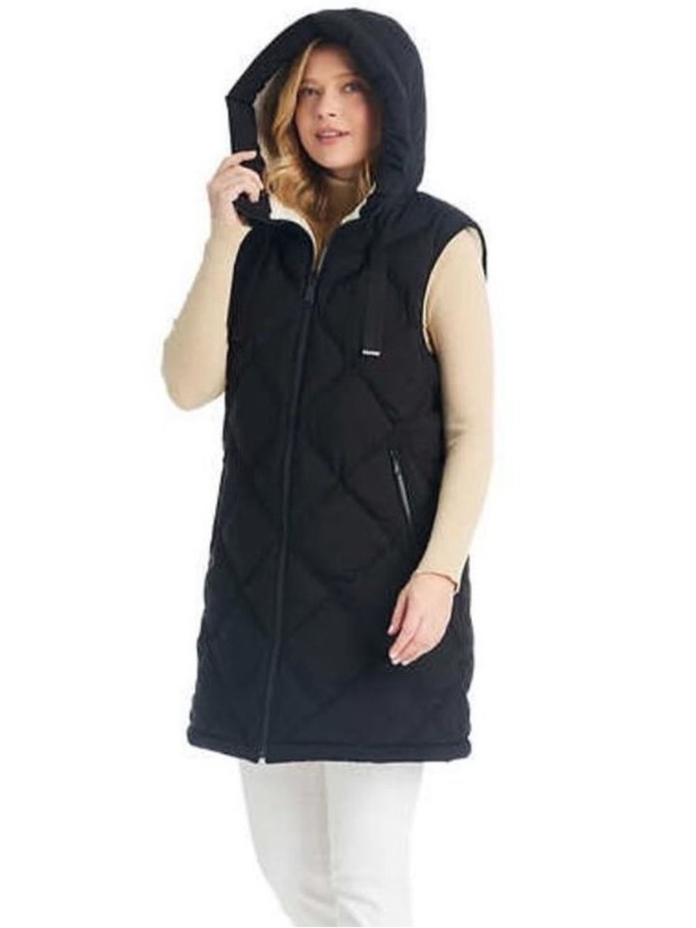 UGG Women’s Black Quilted Hooded Sherpa-Lined Reversible Vest Large